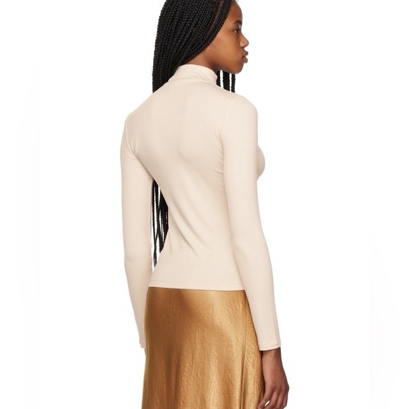 Vince Ribbed Mock Neck Long Sleeve Tee in Blanc - Picture 2 of 11